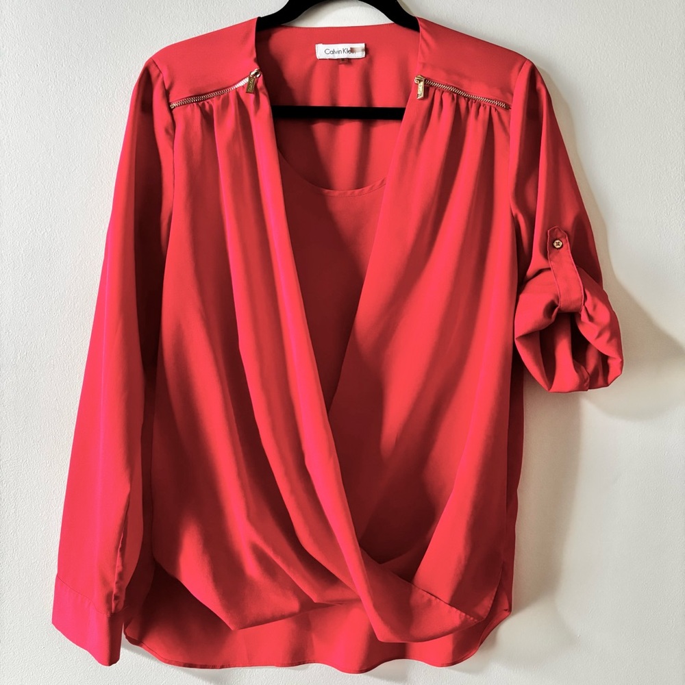 Calvin Klein Red Draped Women's Blouse